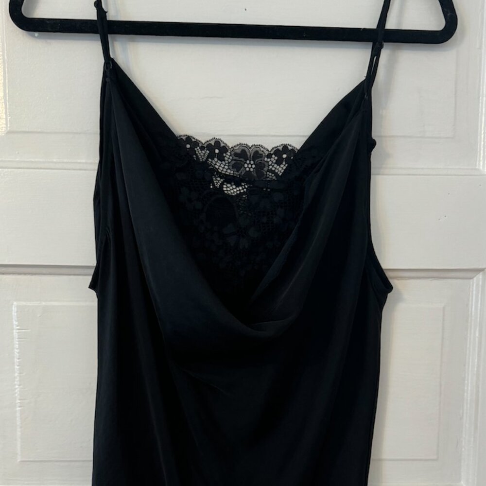 Free People blouse bodysuit, black satin and lace, size small
